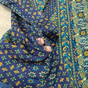 Boho Blue Green Paisley Print Bell Sleeve Tunic Top Est XL thumbnail 4