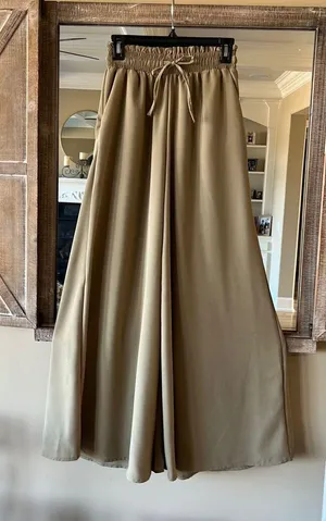 High Waist Wide Leg Palazzo Culottes Loose Pants Womens Small Olive Green Tan thumbnail 4