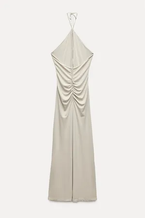 Zara dress gown fitted maxi bodycon Gray Halter formal evening wedding thumbnail 17