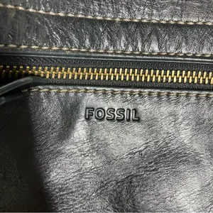 Fossil Harper flap crossbody bag black leather‎ brown leather strap medium size thumbnail 13