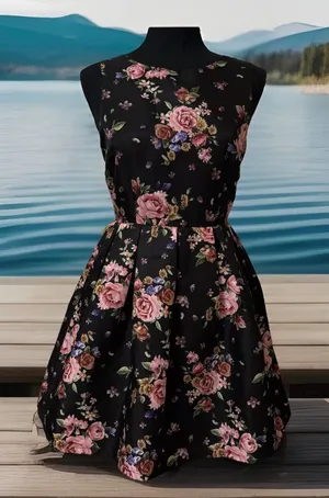 Forever 21 Pink Floral Roses Skater Romantic Sexy Hawaiian CutOut Dress S OLDSTO thumbnail 1