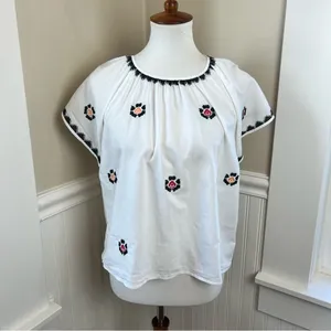 Madewell Embroidered Cross-Stitch Peasant Top White XXS NA322 thumbnail 2