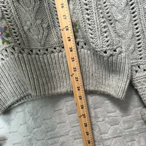 Zara Grey Knit Sweater Floral Embroidered Ruffle Collar S Twee Cottagecore Boho thumbnail 7