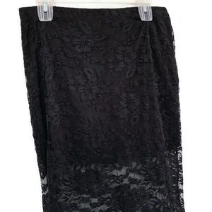 Black Floral Lace Pencil Midi Skirt XL Sheer Stretch Lined thumbnail 3