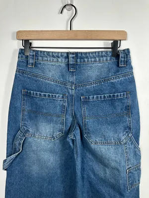 Edikted Wide Leg Carpenter Jeans Y2K Skater Baggy Denim‎ Blue High Rise XS thumbnail 4