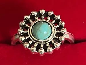 Vintage/Boho Design Faux Turquoise Stainless Steel Silver Ring Size 8 NWT thumbnail 1