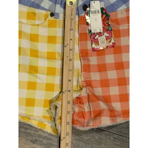 Farm Rio Anthropologie Gingham Colorblock Denim Shorts Yellow Orange Blue XS NWT thumbnail 7