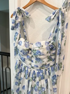 Mable Blue Rose Floral Midi Dress NWT Cottagecore Garden Party thumbnail 4