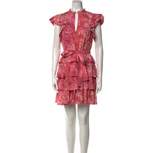 Ulla Johnson Lulua Frill Sleeve Tiered Ruffed Mini Dress Size 8 Medium Pink thumbnail 2