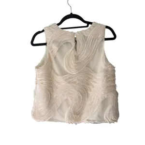 Textured Art Top | Cream Sleeveless Fringe Top | Boho Minimalist | S/M thumbnail 2