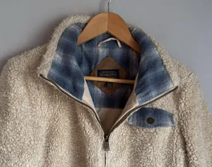 Pendleton Sherpa Jacket Ivory Blue Flannel Fuzzy Gorpcore Nature Small thumbnail 4