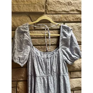 & 0ther Stories Puff Sleeve Light blue Organic Cotton Eyelet Dress 12 thumbnail 5