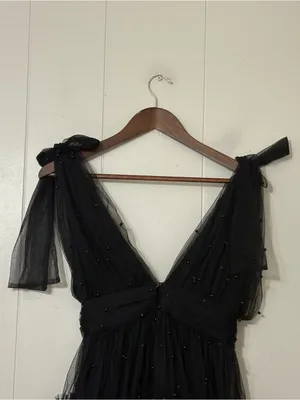 Lulus Tulle Proof Black Beaded Tie Shoulder Mini Dress NWT Size Small Party thumbnail 13