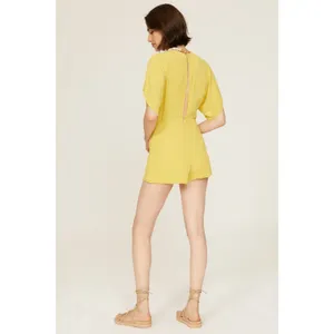 Louna Tie Romper Women's XL Yellow Mustard Short Flutter Sleeve V-Neck RTR thumbnail 2