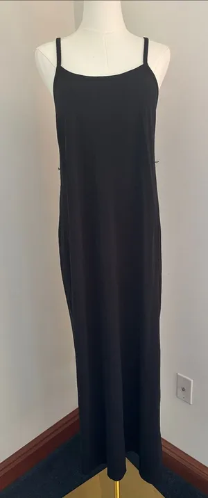 Mimi Maternity Black Slip Maxi Dress with Thin Straps thumbnail 1