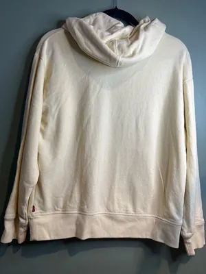 Levi’s Women’s S Y2K Cream Hoodie Sweatshirt Blue Logo Cotton Blend Pullover thumbnail 7
