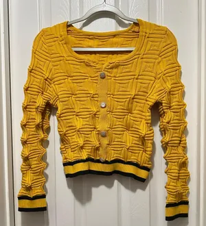 SHEIN Mustard Yellow Textured Cropped Cardigan – Size L thumbnail 1