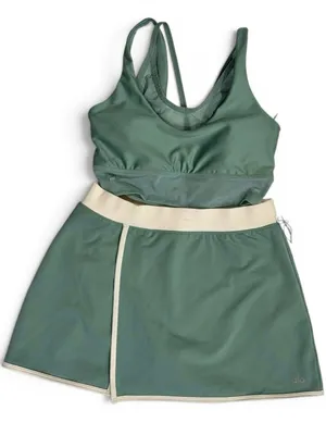 NWT Alo Yoga Airlift Bra Airbrush Streamlined Skirt Set Botanical Green Small thumbnail 1