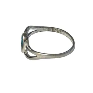 Navajo Vintage 925 Silver Stamped Compressed Turquoise Double Heart Ring Sz 7 thumbnail 2