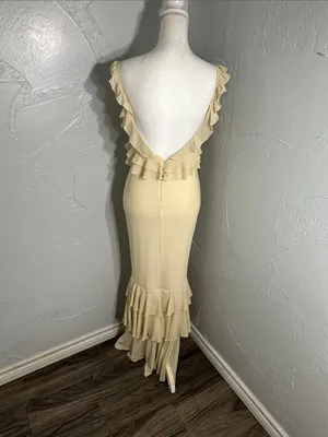 SHEIN Pale Yellow Ruffle V-Neck Maxi Dress thumbnail 5