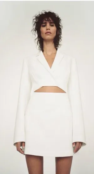 NWOT Zara Cut Out Mini Blazer Dress in Ecru White thumbnail 1