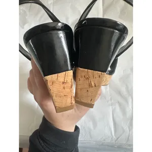 Franco Sarto Blink Black Patent Leather Cork Wedge Slingback Sandals Women 8M thumbnail 6