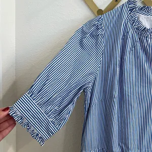 J.Crew Ruffleneck Tiered Popover Dress in Stripe Blue White Small thumbnail 8