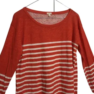 J.Crew Womens Orange White Striped Slub Cotton 3/4 Sleeve Top Size‎ M 80227 thumbnail 4