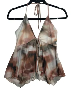 NWT Frankee & Skylarr S Sheer Mesh Tie Dye Halter Babydoll Handkerchief Top Y2K thumbnail 3