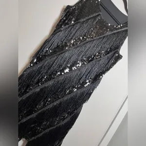 FORUM Roaring 20’s Gatsby Flapper Fringe Black Vintage Dress Women’s Sz XS EUC thumbnail 2