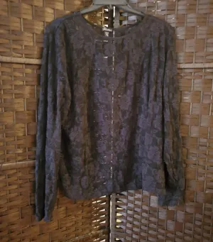 Floral Lace Embroidered Top Black Size 3X thumbnail 1