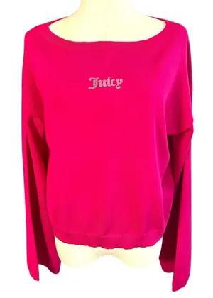 Juicy Couture Free Love NWT Crop Sweater Hot Pink Rhinestone Long Sleeve Barbie thumbnail 1
