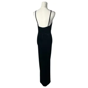 Superdown Revolve Black Velvet Deep V Aurora Maxi Dress LBD Wedding Black Tie thumbnail 2