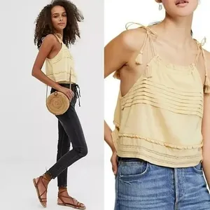 Free People Trust Me Pleated Tie Shoulder Bodysuit in Yellow thumbnail 2