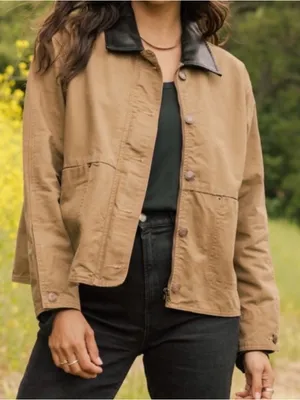 Thread&Supply Women’s Khaki Utility Jacket with Black Collar thumbnail 1