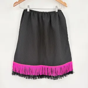 Homemade Pinstripe Fringe Sequin Pencil Skirt Sz M Hot Pink Y2K Festival Flapper thumbnail 7