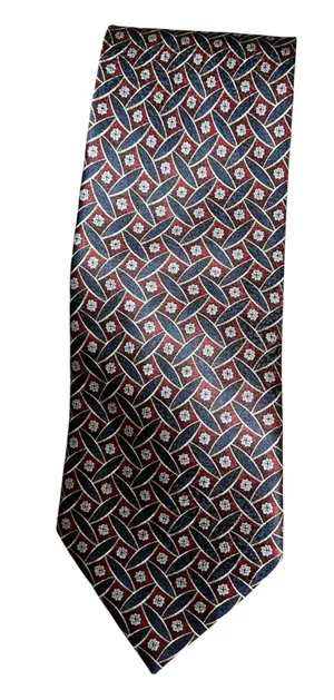 Title Vintage Pierre Cardin Men’s Necktie – 100% Silk Geometric Floral Pattern – Burgundy, Navy & White thumbnail 1