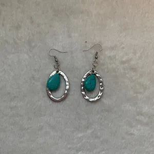 Turquoise and Silver Oval Drop Earrings thumbnail 2