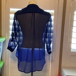 I.N. San Francisco Royal Blue Sheer Blouse thumbnail 4