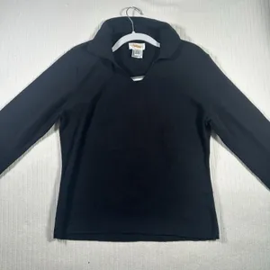 Talbots Women Large Black Sweater Ribbed Collared V-Neck Knit Pullover Top thumbnail 3