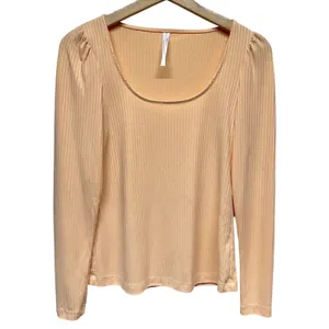By Anthropologie‎ Ribbed Scoop Neck Long Sleeve Top Sz XS Orange Stretch thumbnail 2