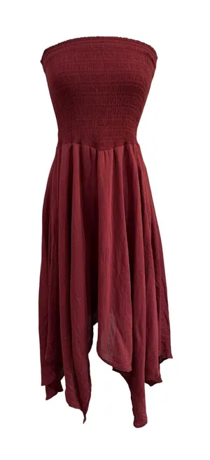 AX+ASH Rust Red Smocked Strapless Handkerchief Hem Midi Dress 3WITT0758 L thumbnail 1