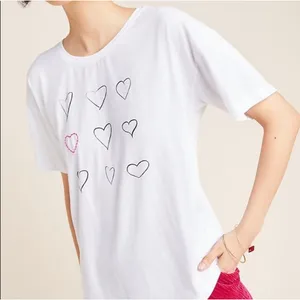 Anthropologie Kera Till Heart Embroidered Short Sleeve Oversized Tee White M thumbnail 3