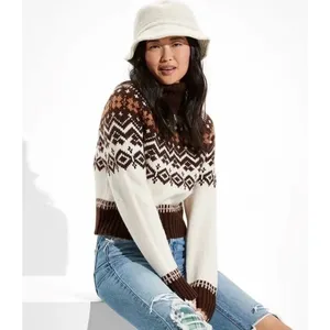 AMERICAN EAGLE‎ Fairisle Snowdrift Turtleneck Sweater Cropped Fair Isle Small thumbnail 4