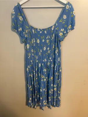 French Connection Blue Floral Smocked Mini Dress Short Sleeve thumbnail 3