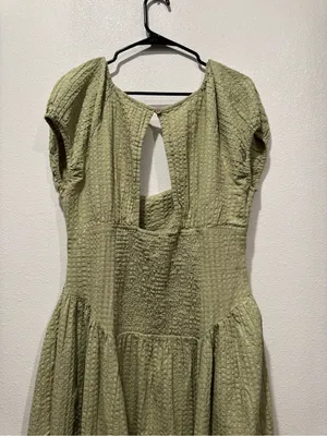 Free People Ciara Pucker Check Midi Dress Olive Sage Large NWOT thumbnail 7