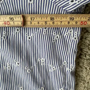 LOFT blue and white striped eyelet blouse Sz Medium thumbnail 10