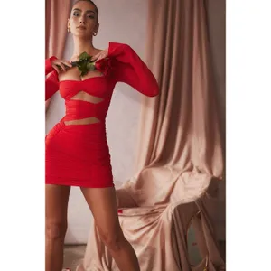 House of CB Camille Long‎ Sleeve Silk Blend Cutout Minidress Size Small thumbnail 7