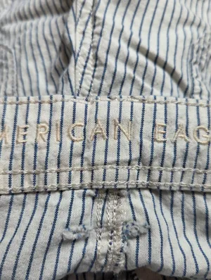 American Eagle Cotton Cream and Blue Striped Shorts with Tie Waist thumbnail 8