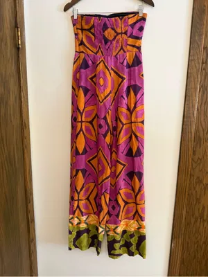 Zara boho Strapless Wide-Leg Jumpsuit in Magenta & Orange thumbnail 5